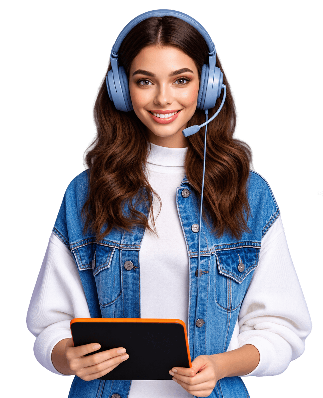 Creator with a tablet and headset